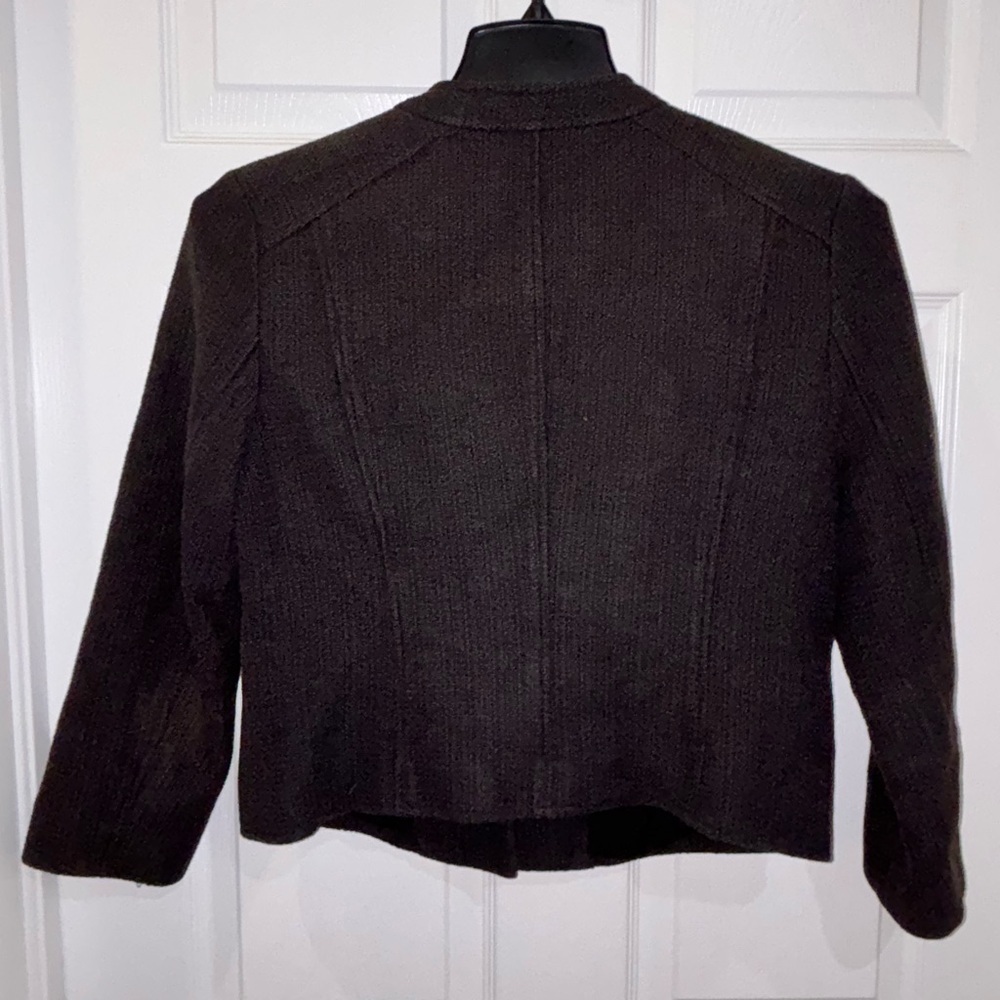 Ann Taylor Black Off Center Front gold Zipper Closure Blazer Suit Jacket  SZ 8‌ - Picture 8 of 9